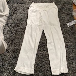 White linen maternity pant